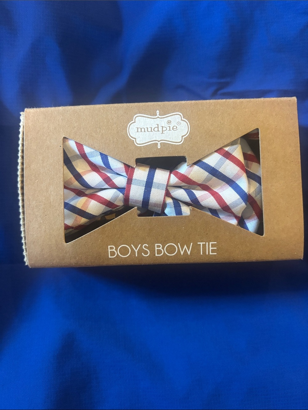 Mud Pie Boys Plaid Bow Tie in Navy, Red, and White
